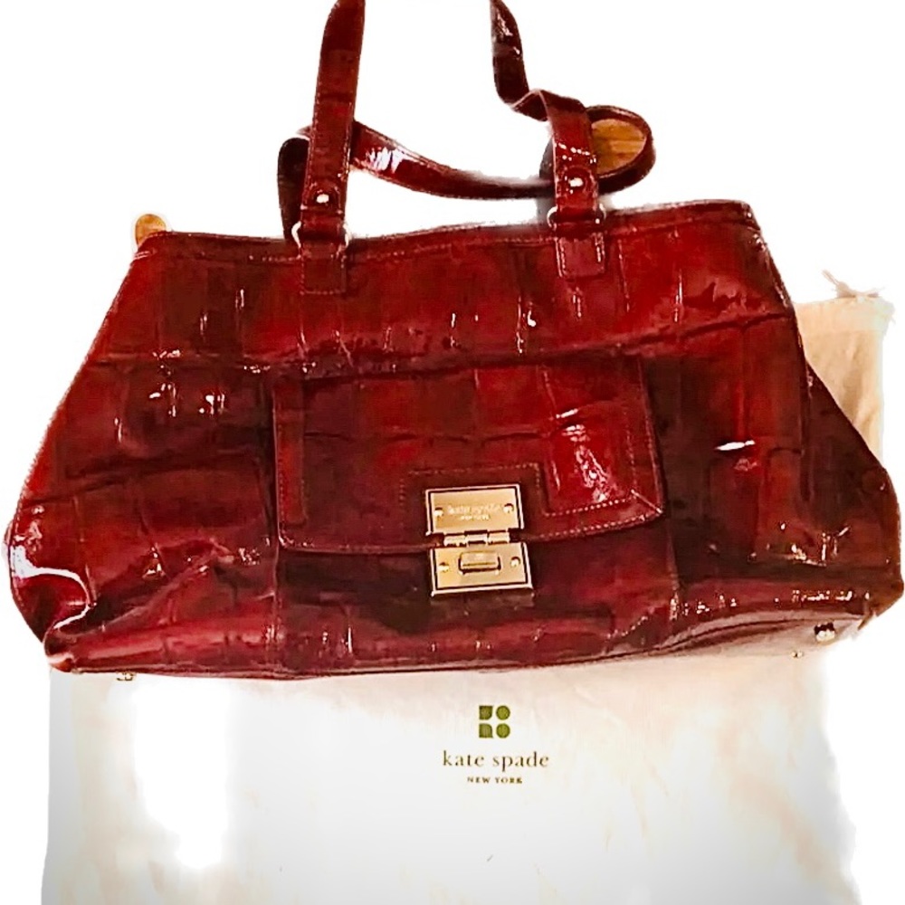 Kate Spade red patent leather large satchel with storage bag.